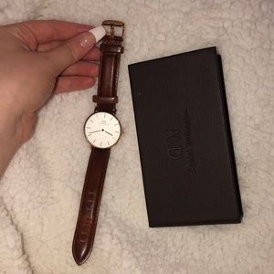 Danielle Wellington rose gold leather watch